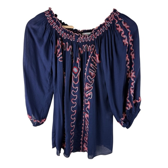 POUPETTE ST BARTH Blue & Pink Embroidered Blouse - Picture 5 of 8